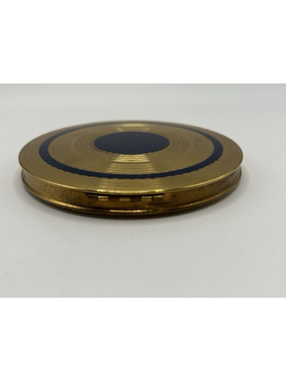 Vintage Powder Compact Rex Fifth Avenue Blue Enamel Gold 1940s Puff Flapjack - Picture 10 of 13